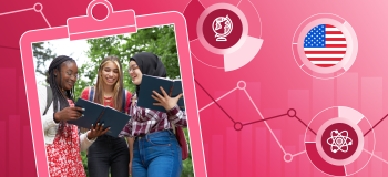 Banner showing three students and American flag