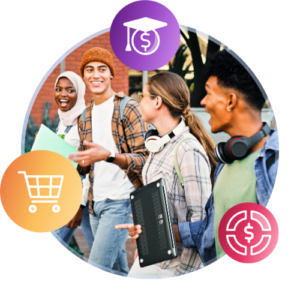 International students walking together, smiling and laughing