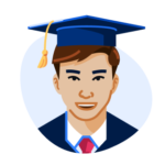 An illustration of an international student wearing a graduate cap.